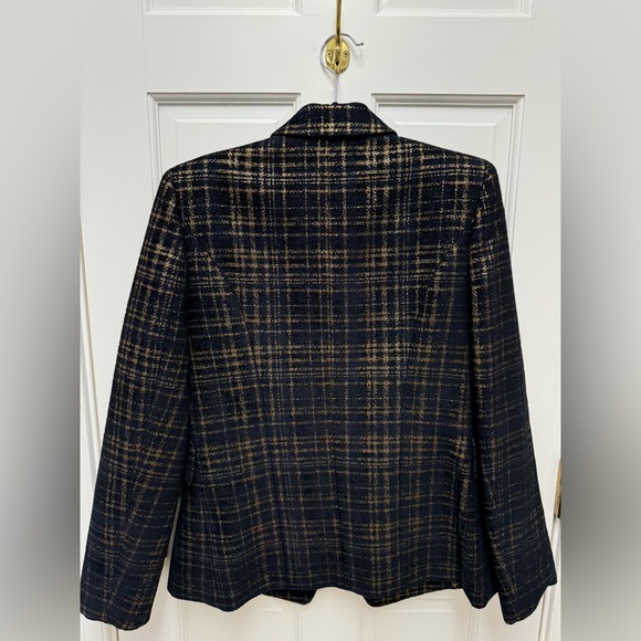 Elie Tahari Jezebel Metallic Double Breasted Tweed Blazer in Black / Gold Sz 10 - Picture 7 of 14